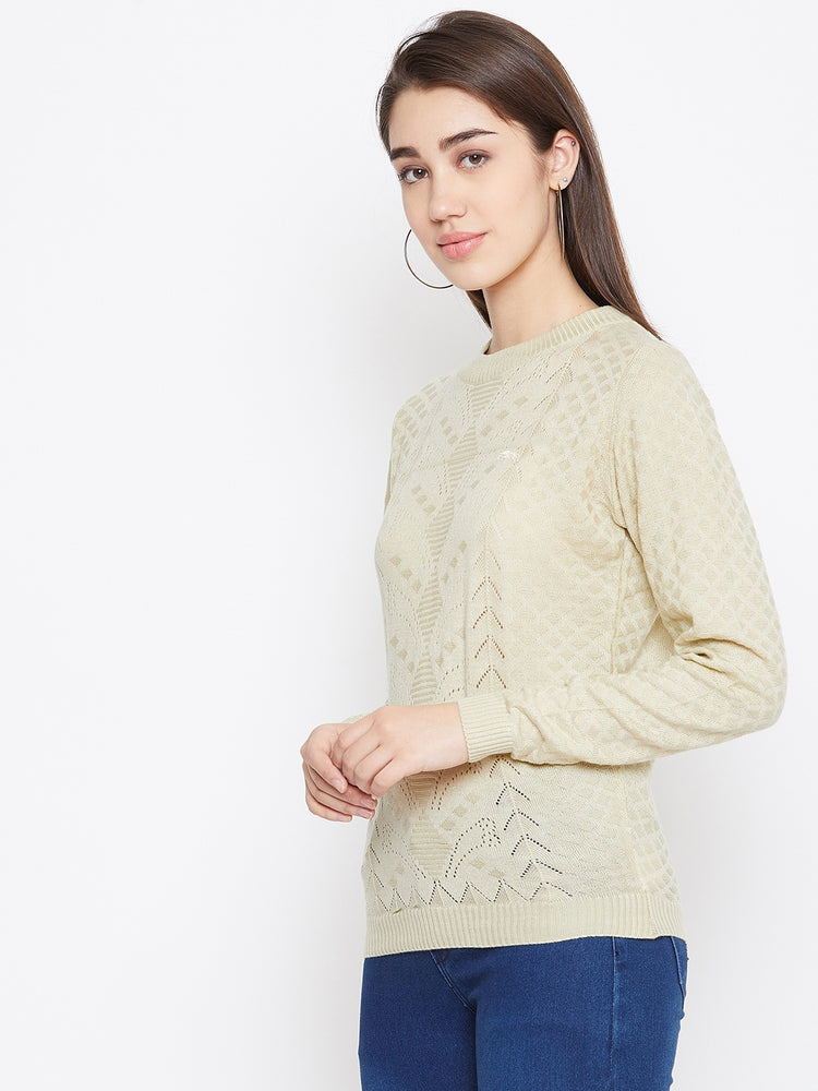 JUMP USA Women Cream Self Design Sweater - JUMP USA