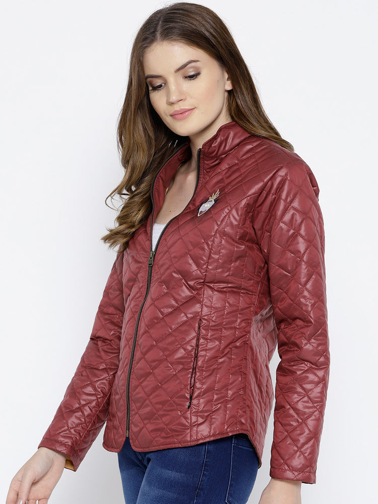 Women Red Quilted Jacket - JUMP USA