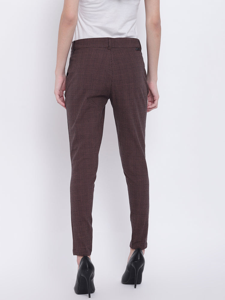 Women Coffee Brown Casual Trousers - JUMP USA