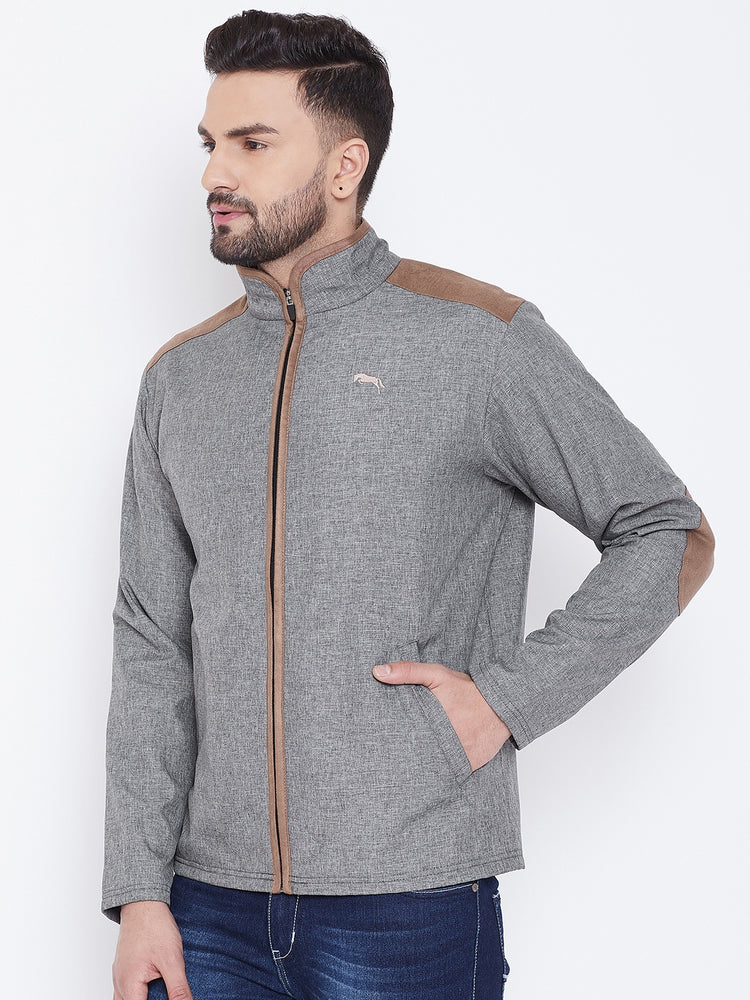 JUMP USA Men Grey Solid Bomber Jacket - JUMP USA
