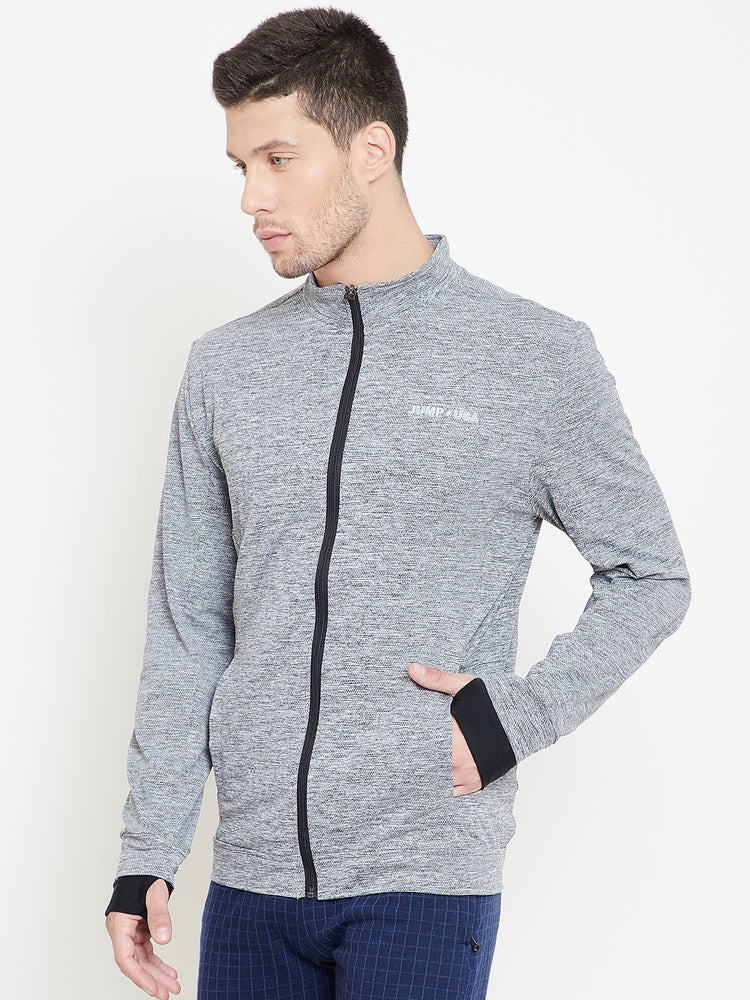 JUMP USA Men Grey Melange Self Design Active wear Jacket - JUMP USA