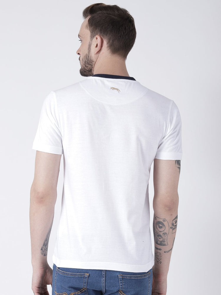 Men White Solid Round Neck T-shirt - JUMP USA