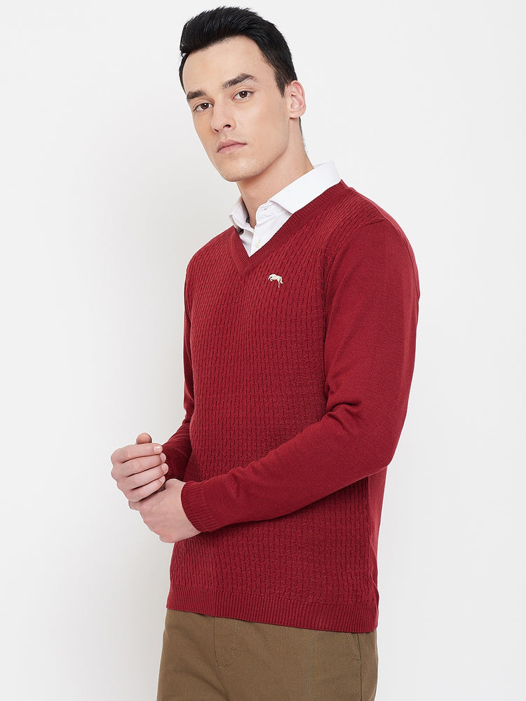 JUMP USA Men Red Self Design Sweater - JUMP USA