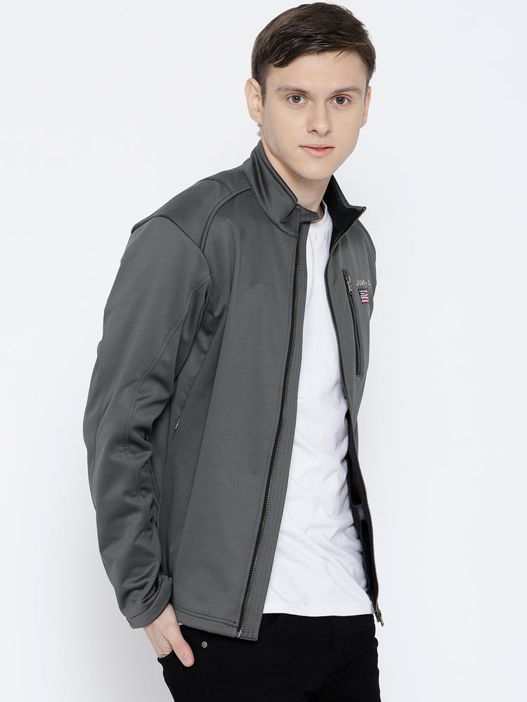 Men Charcoal Solid Jacket - JUMP USA