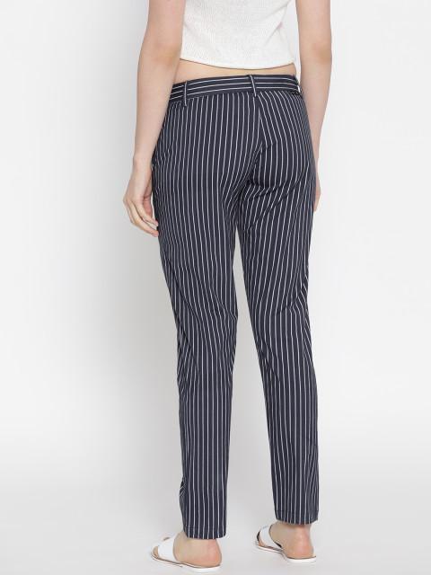 Women Striped Navy Blue Trousers - JUMP USA