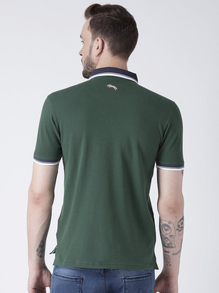 Men Green Solid Polo T-shirt - JUMP USA