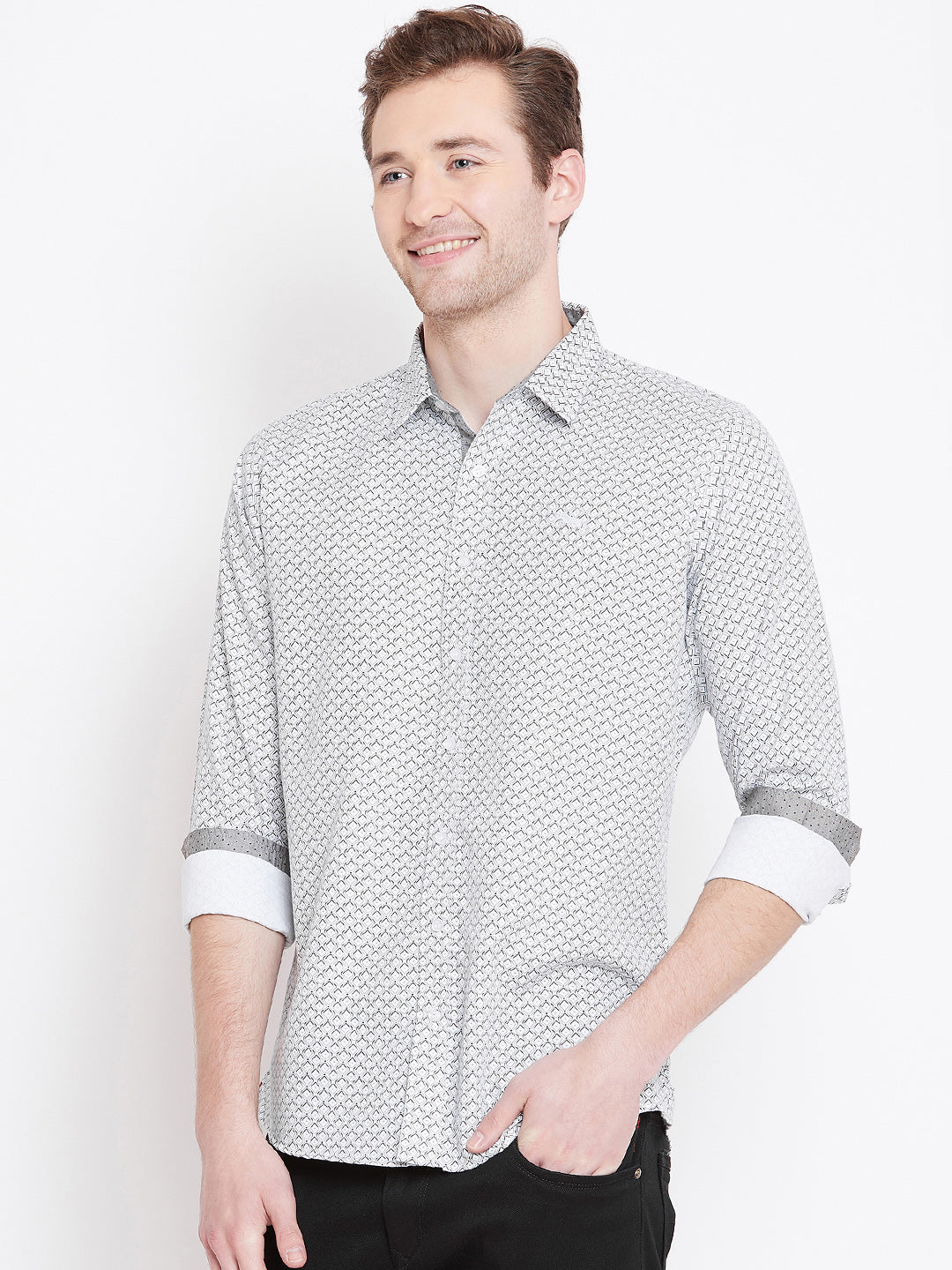Men White Printed Casual Relaxed Fit Shirts - JUMP USA