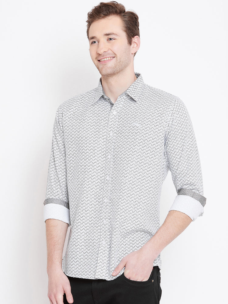 Men White Printed Casual Relaxed Fit Shirts - JUMP USA