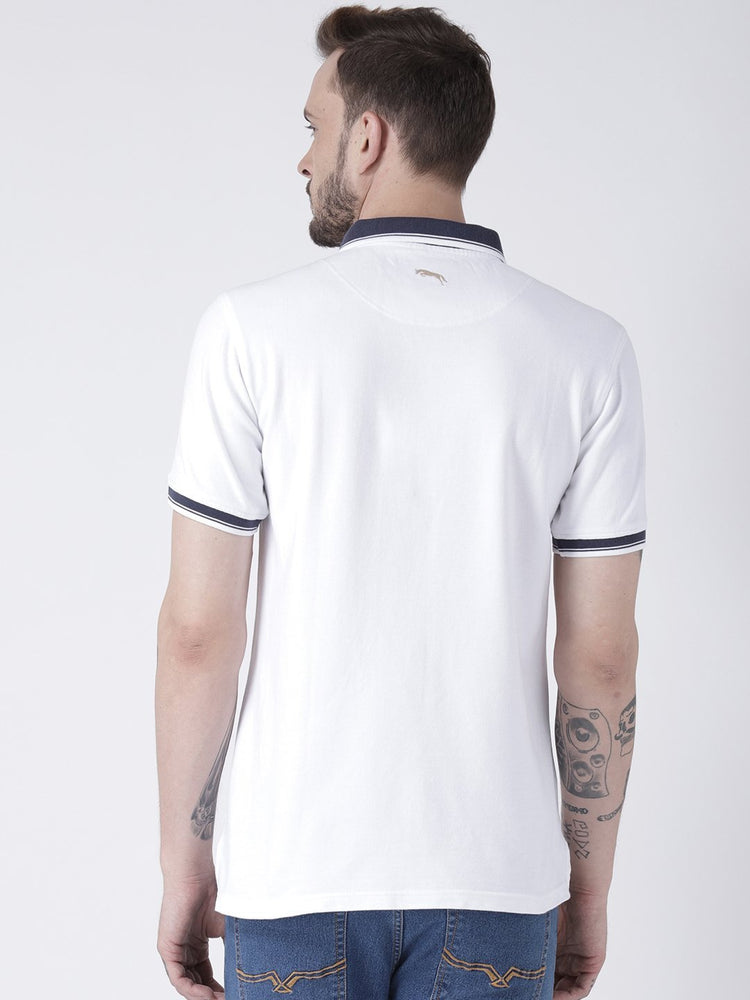 Men White Solid Polo T-shirt - JUMP USA