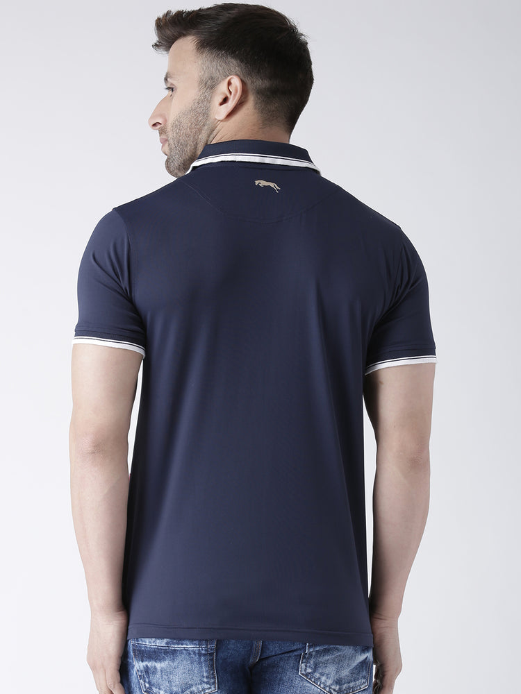 Men Navy Blue and White Polo Tshirt - JUMP USA