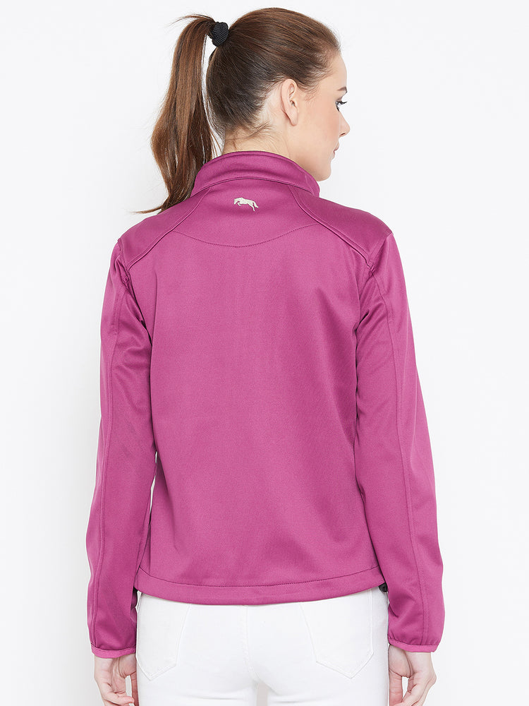 Women Maroon Solid Sporty Jacket - JUMP USA