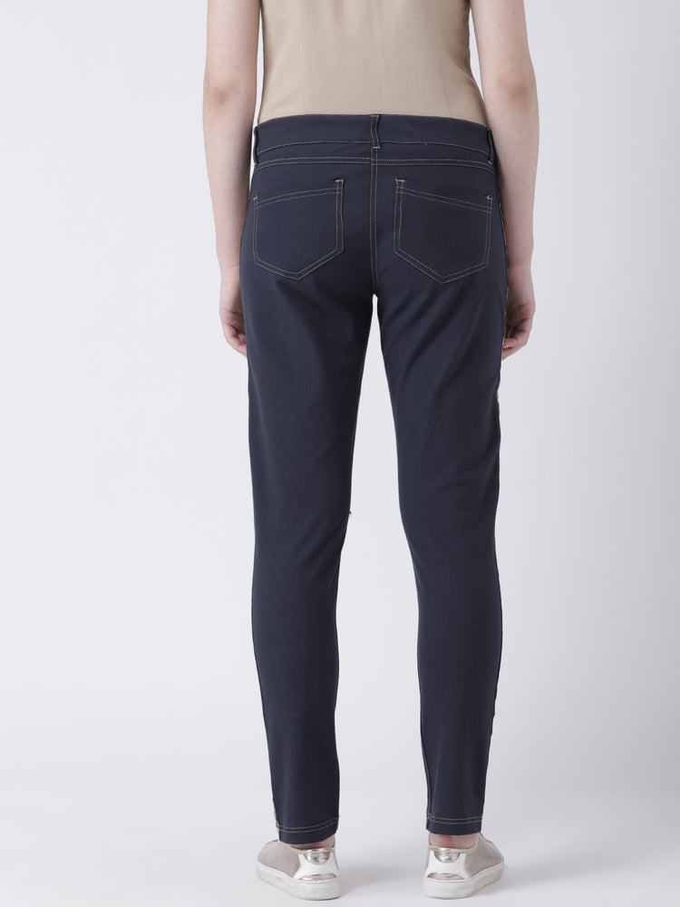 Women Navy Blue Casual Trousers - JUMP USA