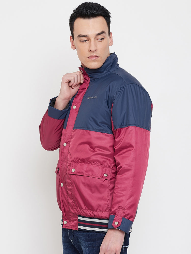 JUMP USA Men Navy Blue Colourblocked Casual Open Front Jacket - JUMP USA