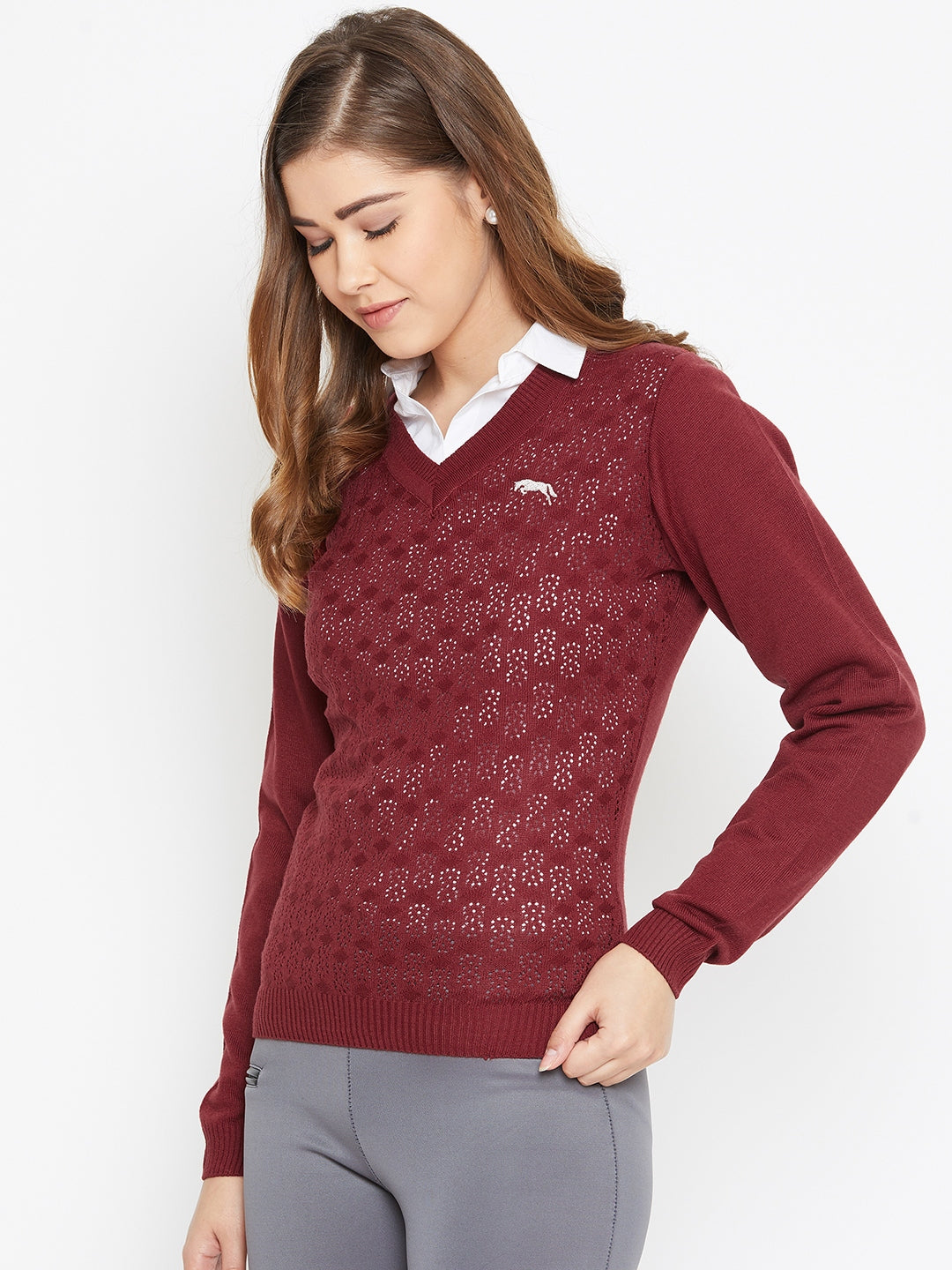JUMP USA Women Red Self Design Sweater - JUMP USA