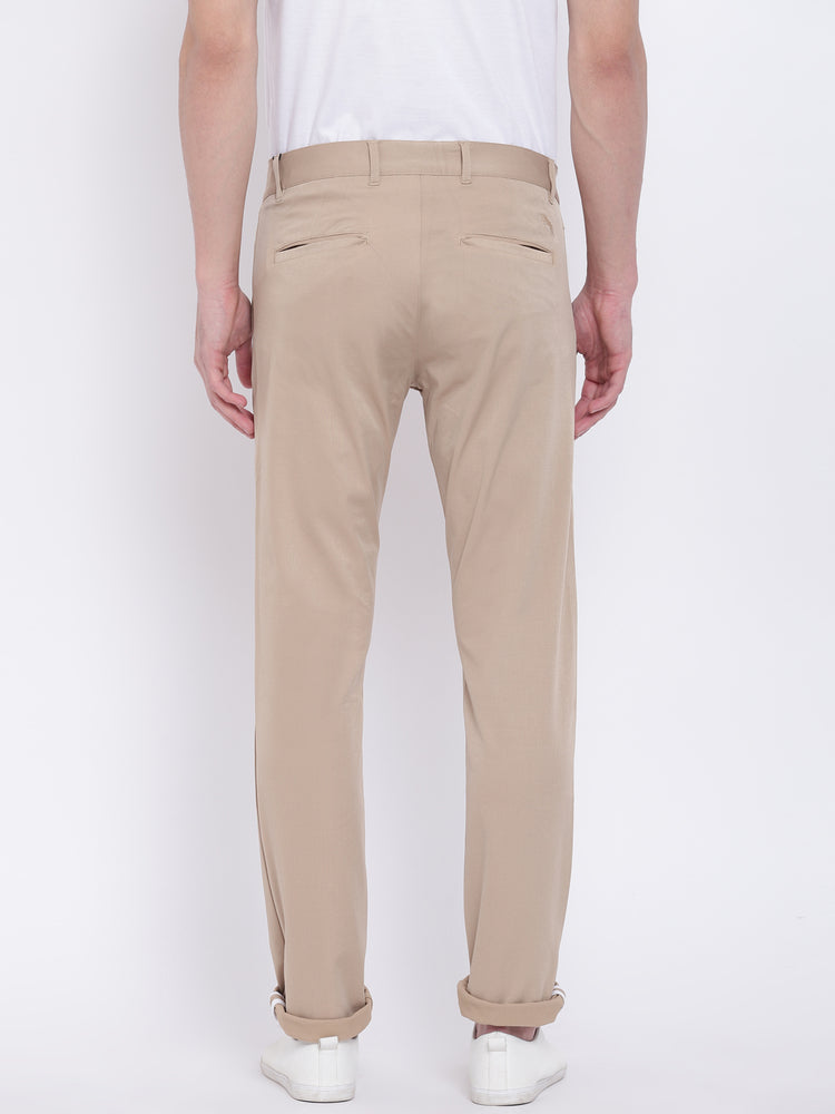 Men Casual Solid Tan Chinos - JUMP USA