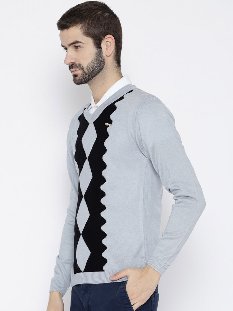Men Blue Colourblocked Pullover - JUMP USA
