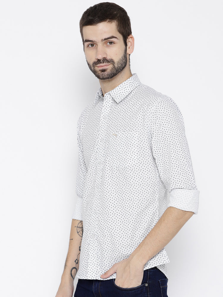 Men White Slim Fit Printed Casual Shirt - JUMP USA