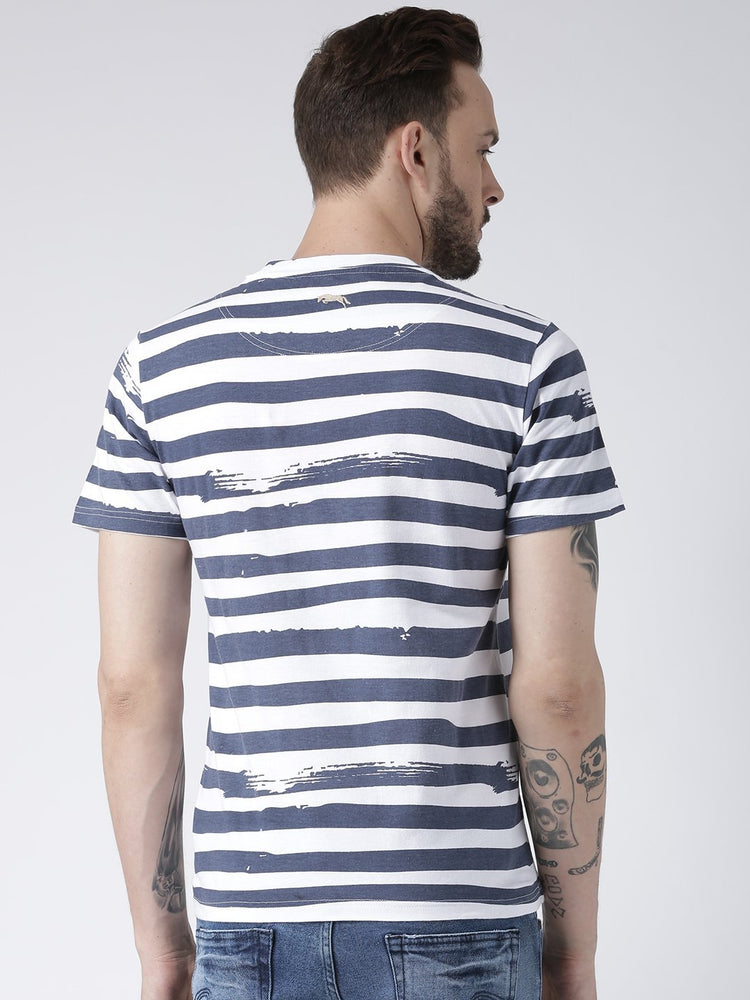 Men White Striped Round Neck T-shirt - JUMP USA