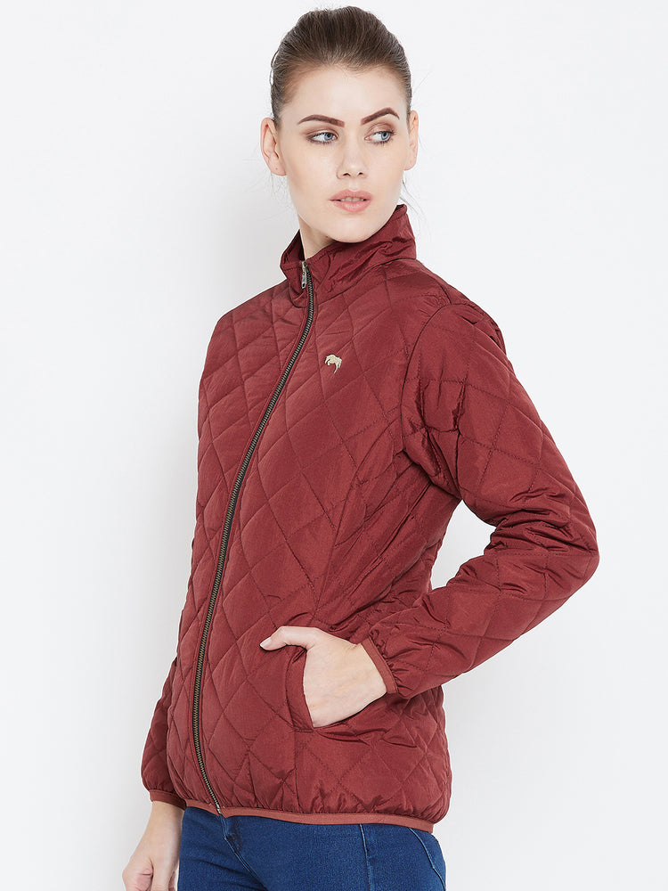 Womens Solid Ec Red Quilted Jacket - JUMP USA