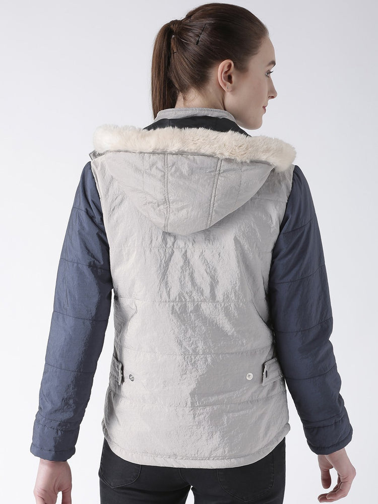 Women 's Polyster Casual Long Sleeve Grey Winter Jacket - JUMP USA (1568777568298)
