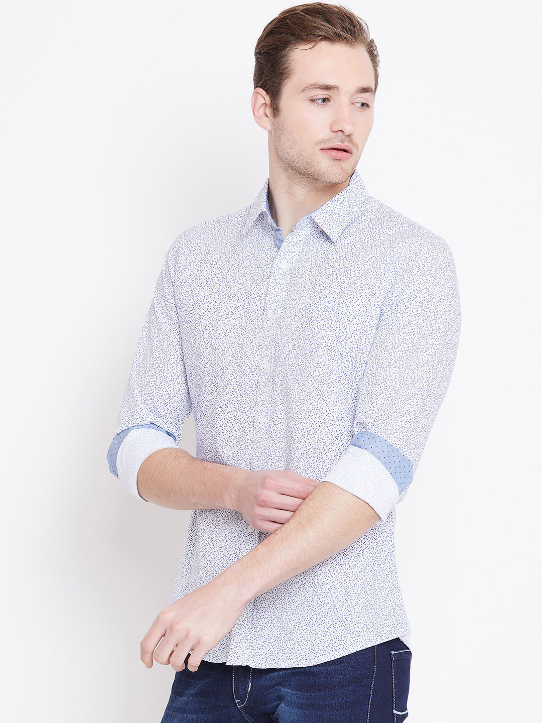 Men White Printed Casual Slim Fit Shirts - JUMP USA