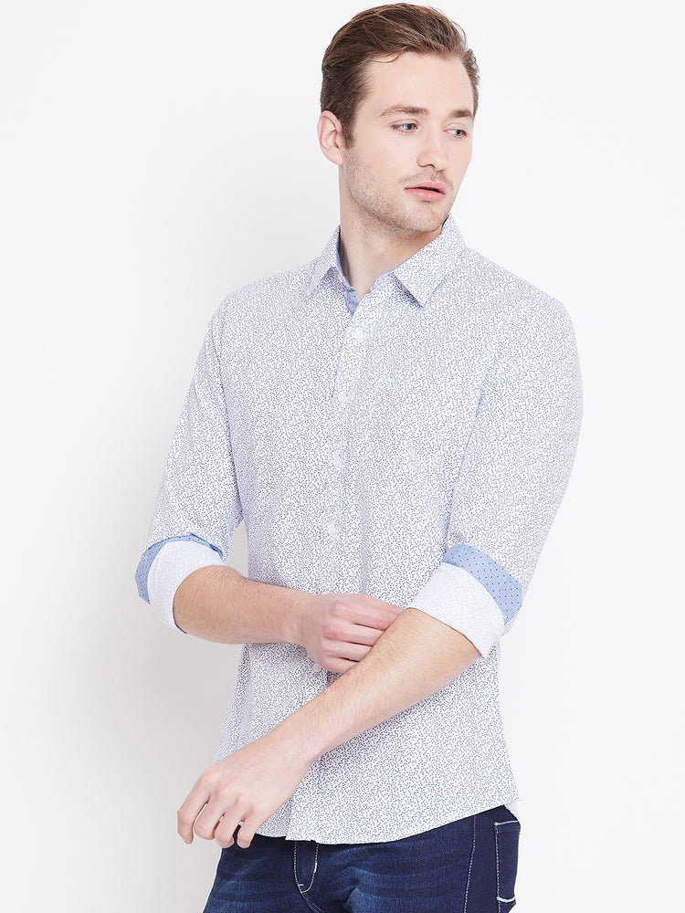 Men White Printed Casual Slim Fit Shirts - JUMP USA