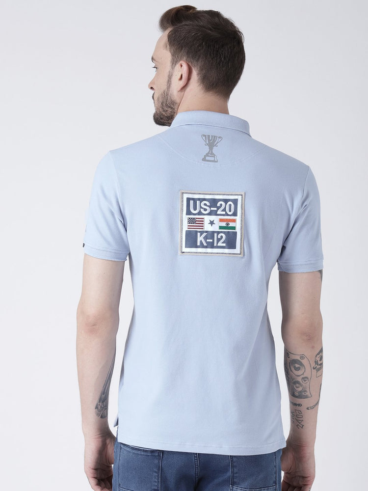 Men Blue Solid Polo T-shirt - JUMP USA