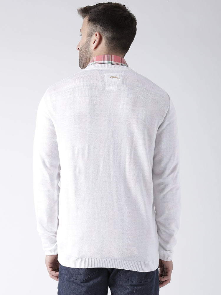 Men White self Design Pullover - JUMP USA