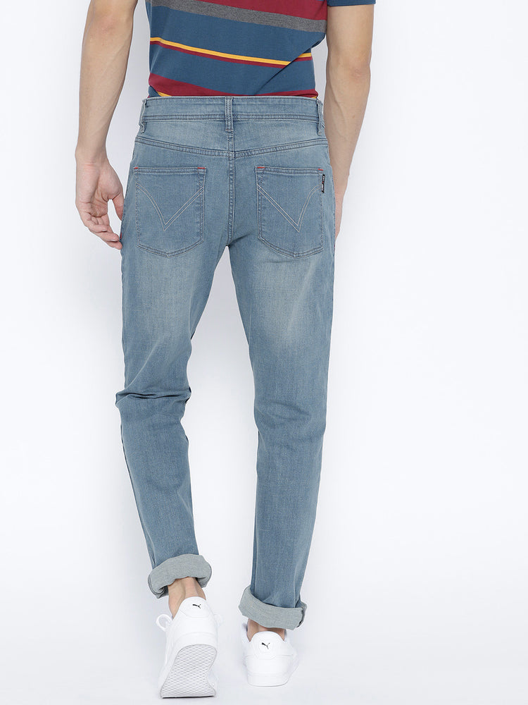 Men Blue Regular Fit Mid-Rise Clean Look Stretchable Jeans - JUMP USA