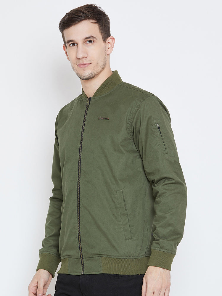 Men Casual Olive Bomber Jacket - JUMP USA