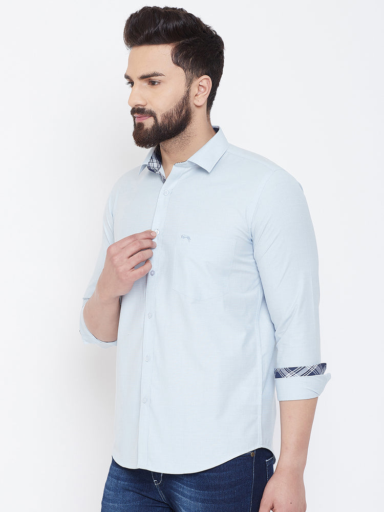 JUMP USA Men Cashmere Blue Solid Cotton Casual Shirts - JUMP USA