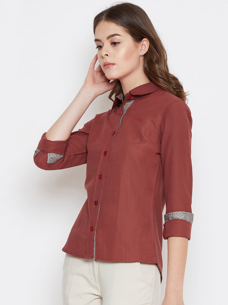 Women Red Solid Casual Slim Fit Shirt - JUMP USA