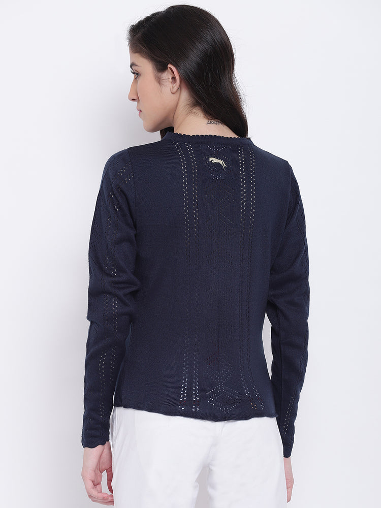 Women Navy Blue Casual Sweaters - JUMP USA