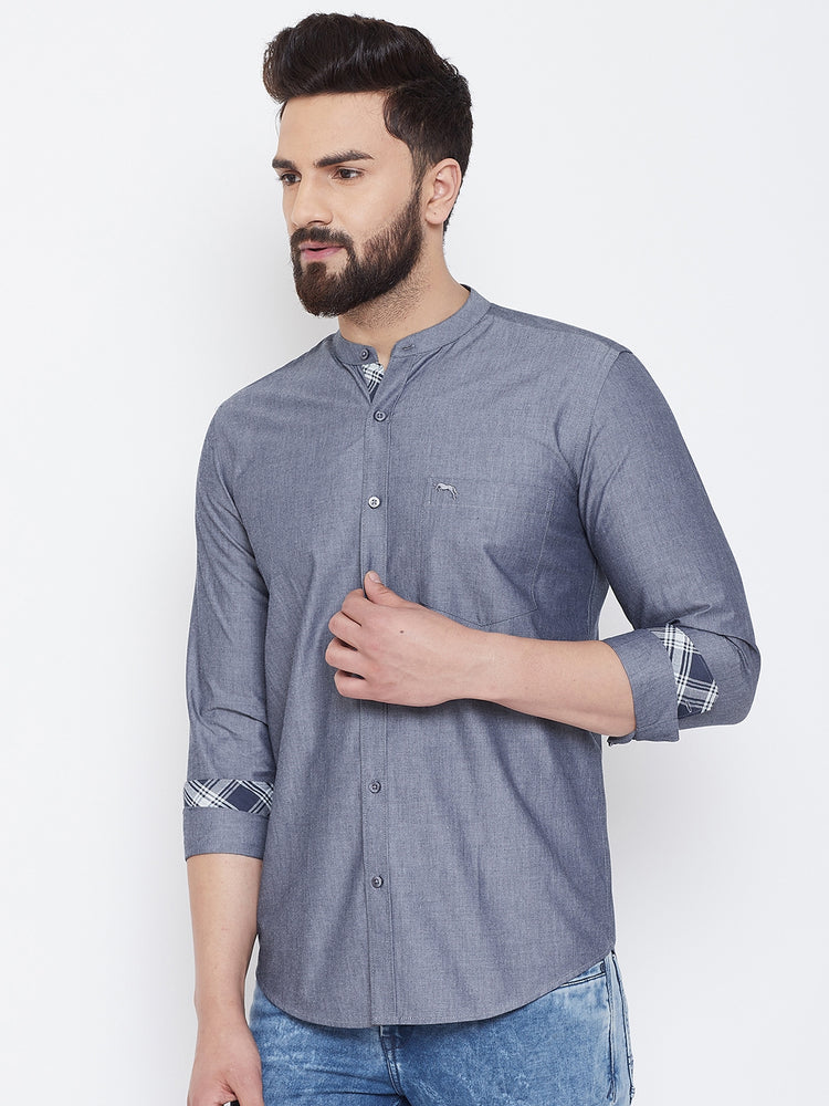 JUMP USA Men Dark Grey Solid Cotton Casual Shirts - JUMP USA