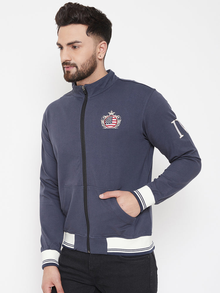 JUMP USA Men Navy Blue Solid Bomber Jacket - JUMP USA