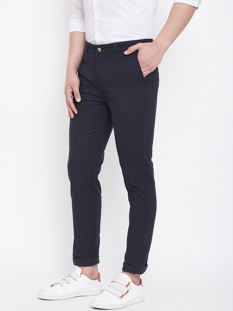 JUMP USA Men Navy Balue Casual Slim Fit Trousers - JUMP USA