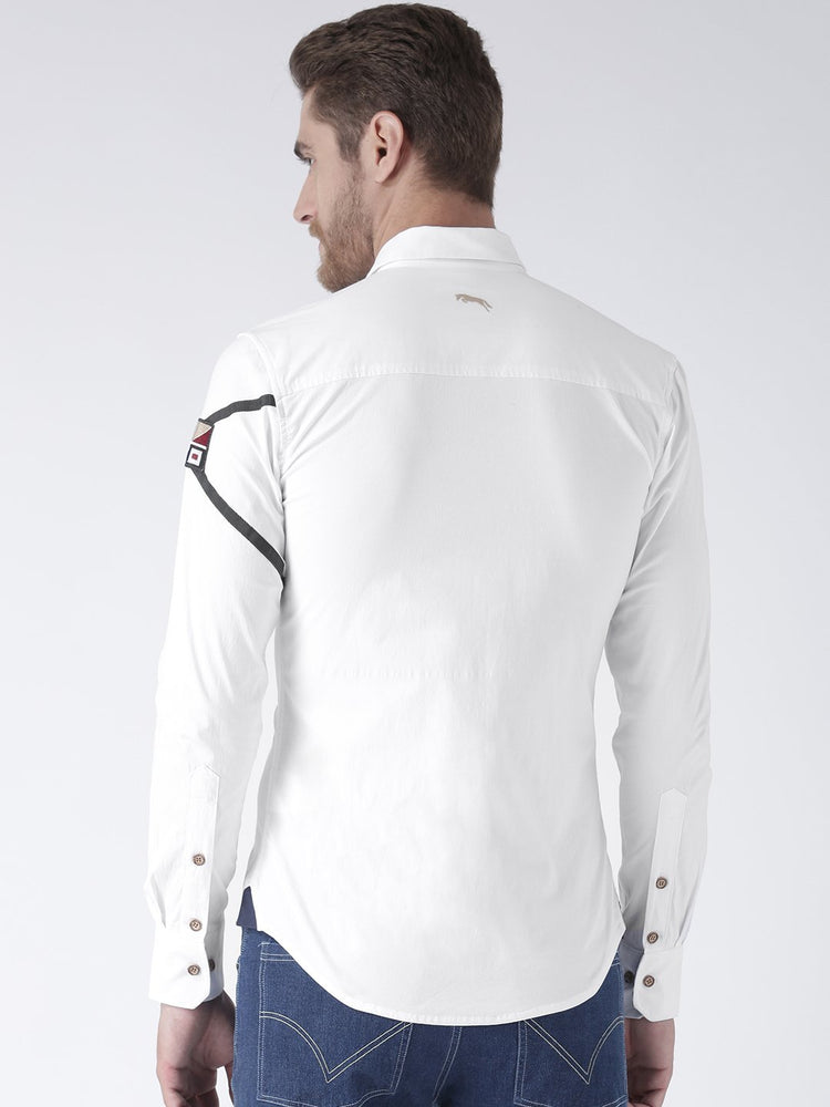 Men White Regular Fit Solid Casual Shirt - JUMP USA (1568801521706)