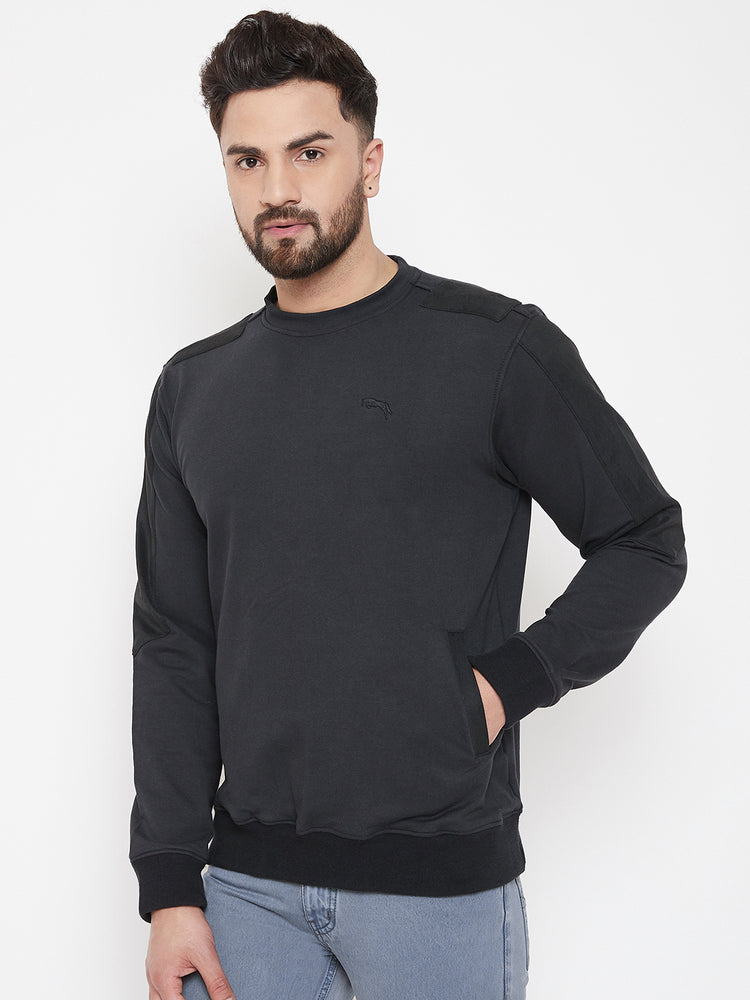 JUMP USA Men Black Solid Pullover Sweatshirt - JUMP USA