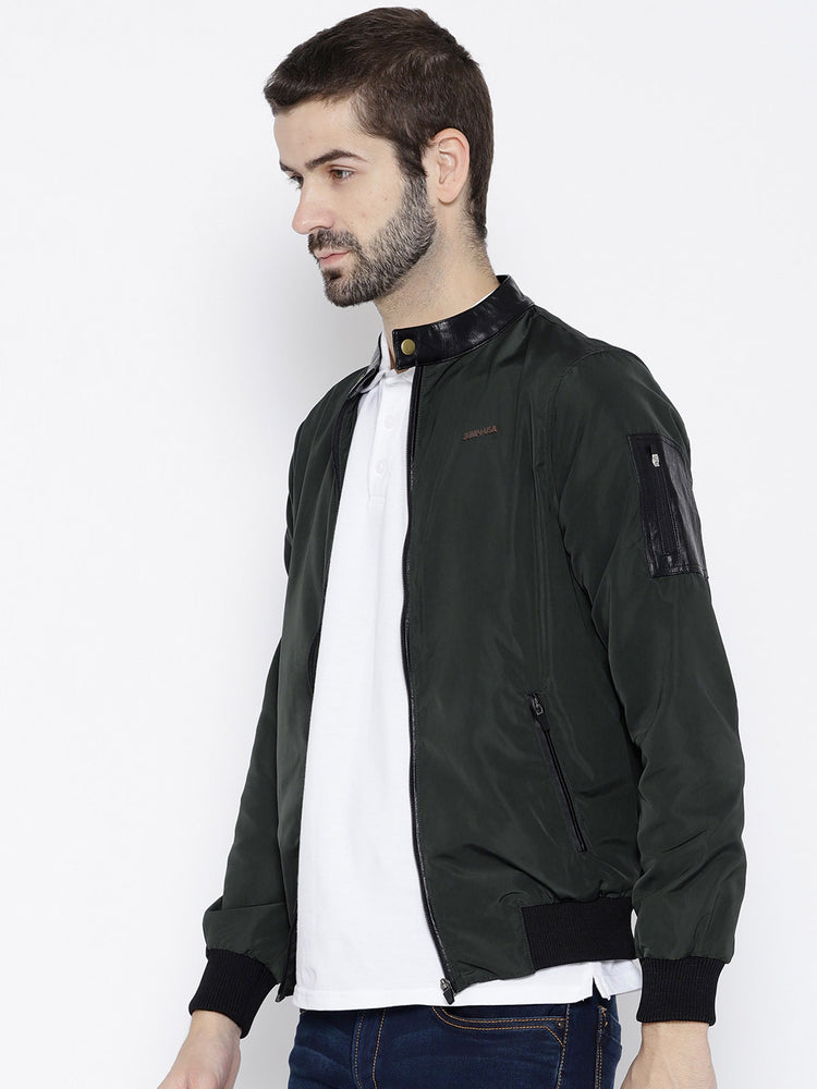 Men Green Solid Open Front Jacket - JUMP USA