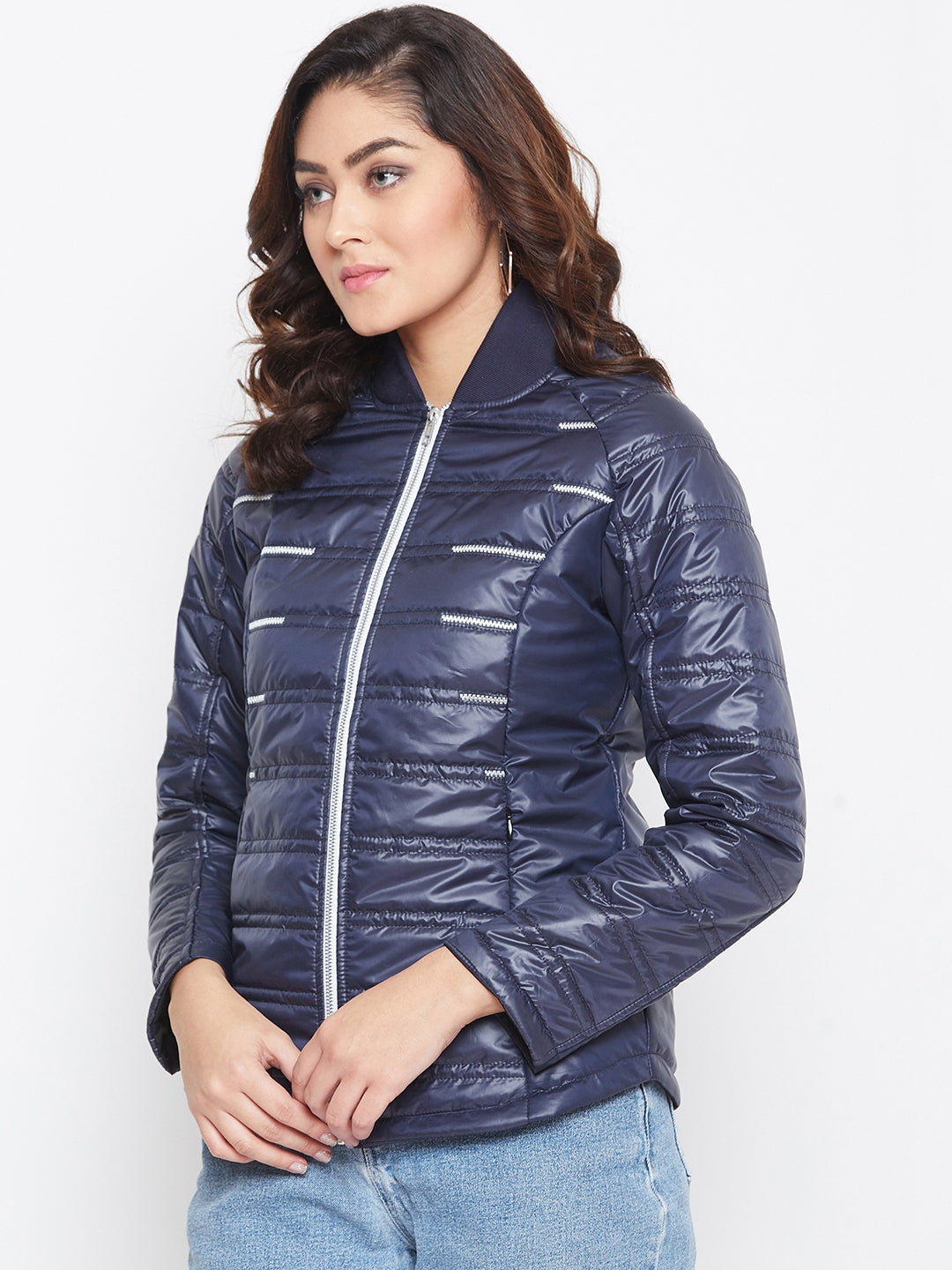 JUMP USA Women Blue Solid Padded Jacket - JUMP USA
