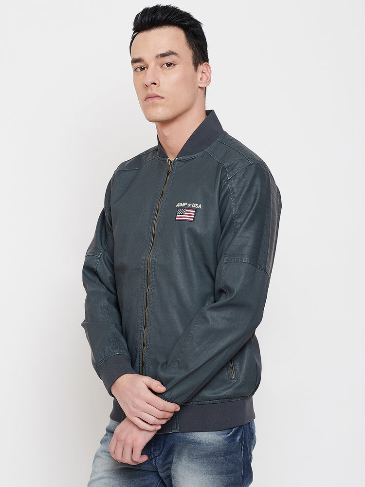 JUMP USA Men Olive Solid Casual Biker Jacket - JUMP USA