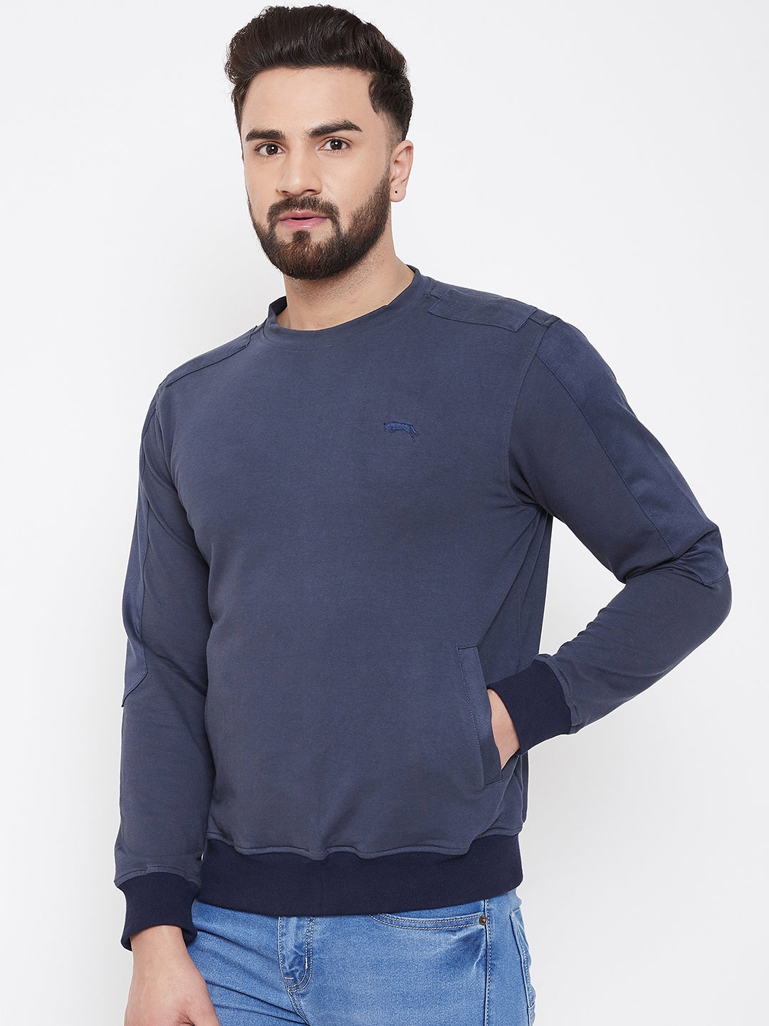 JUMP USA Men Navy Blue Solid Sweatshirt - JUMP USA