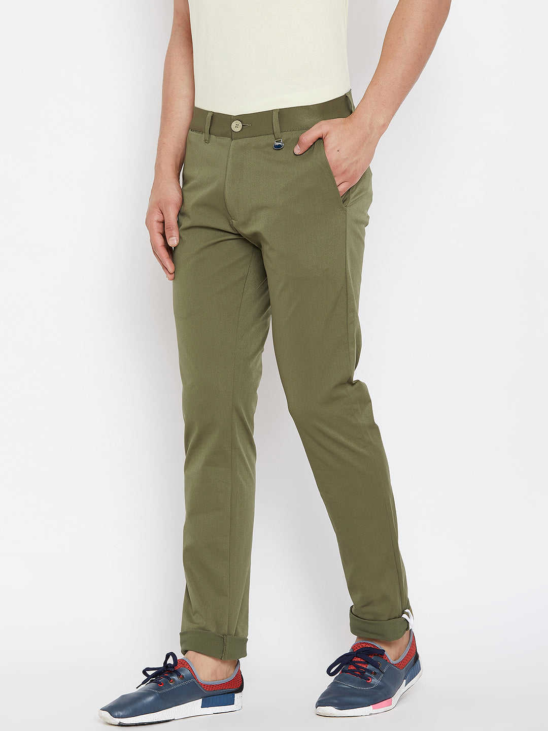JUMP USA Men Solid Olive Casual Regular Fit Chinos Trousers - JUMP USA