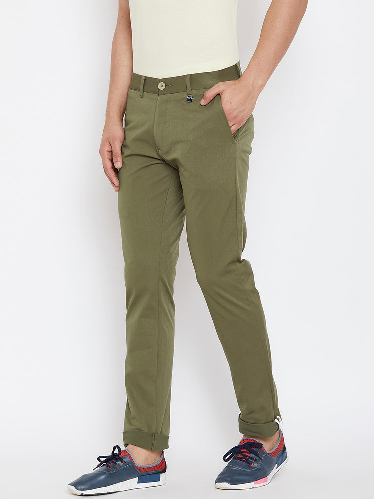 JUMP USA Men Solid Olive Casual Regular Fit Chinos Trousers - JUMP USA