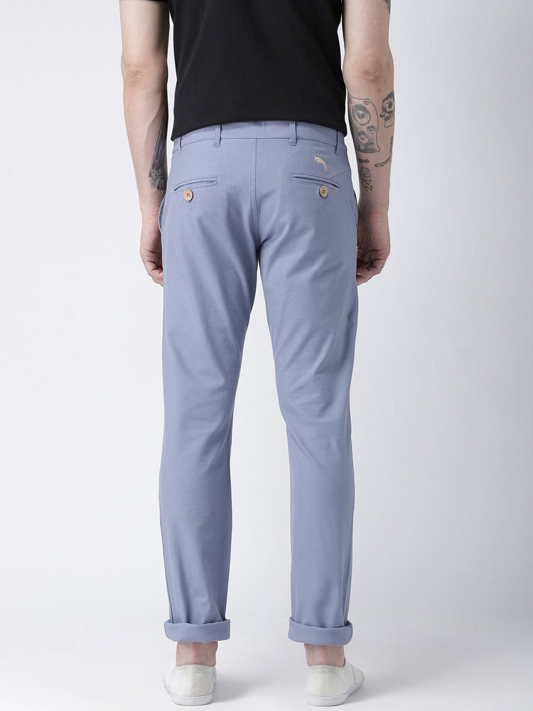 Men Blue Slim Fit Solid Chinos - JUMP USA