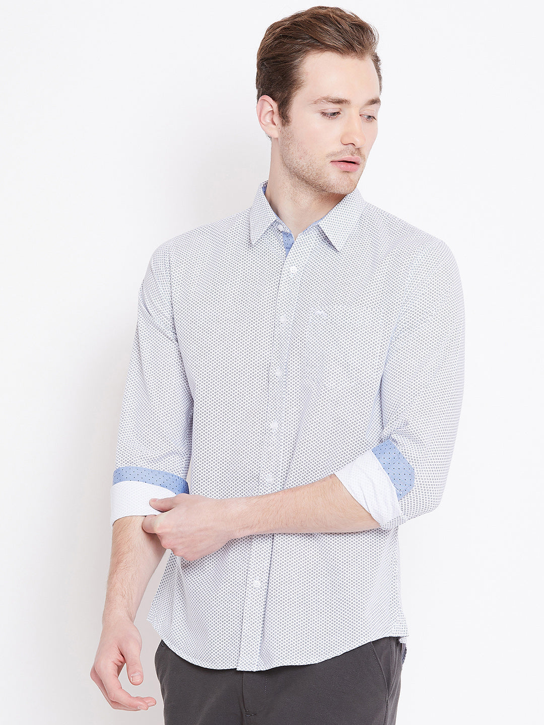 Men White Printed Casual Slim Fit Shirts - JUMP USA