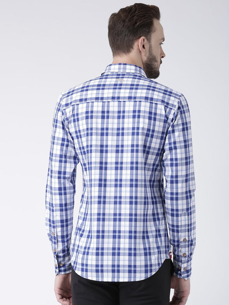 Men Navy Blue Checked Cotton Slim Fit Shirt - JUMP USA