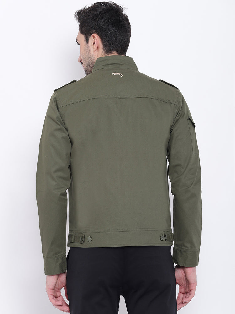 Men Casual Solid Olive Tailored Jacket - JUMP USA
