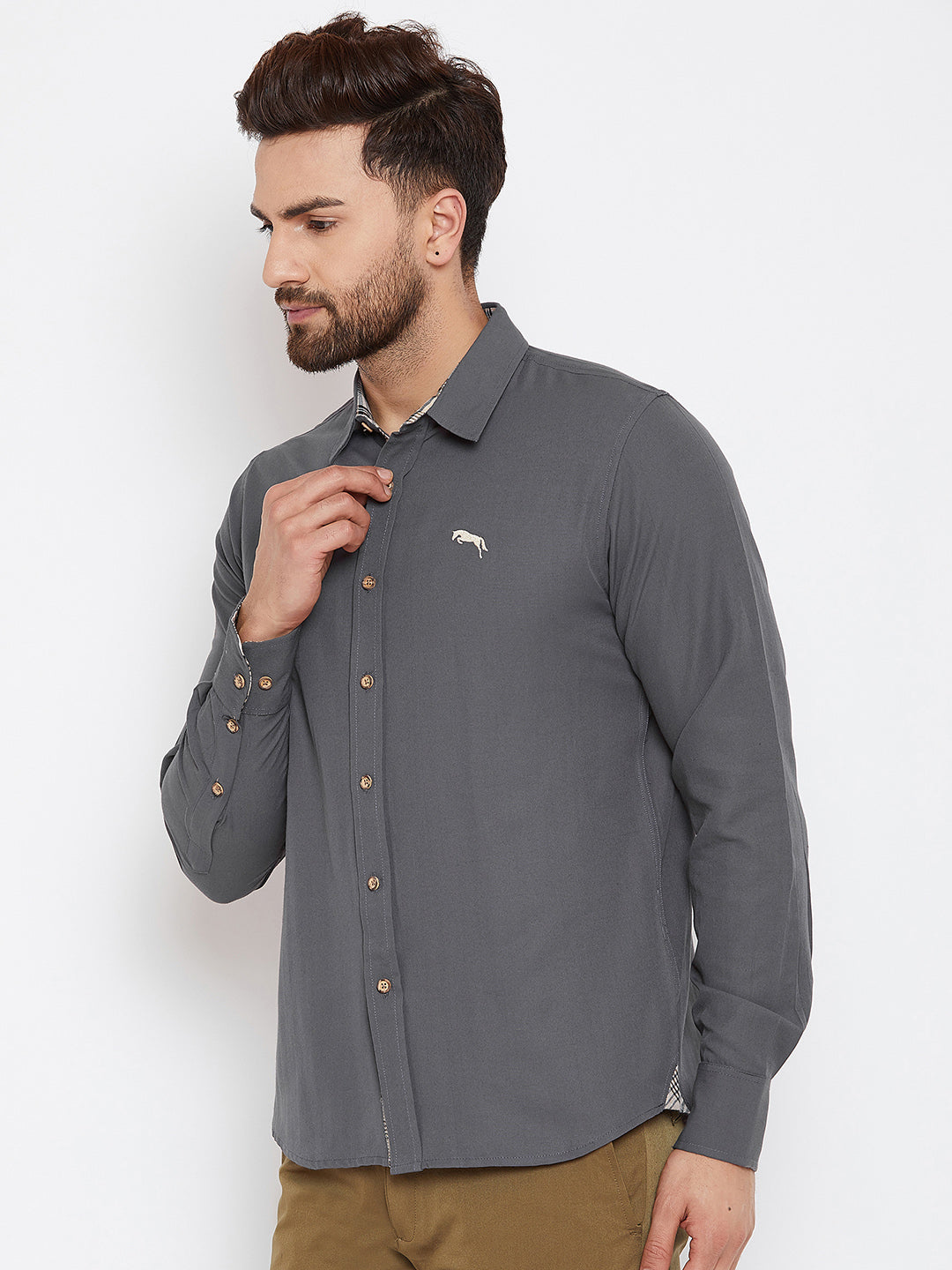 JUMP USA Men Grey Regular Fit Solid Casual Shirt - JUMP USA