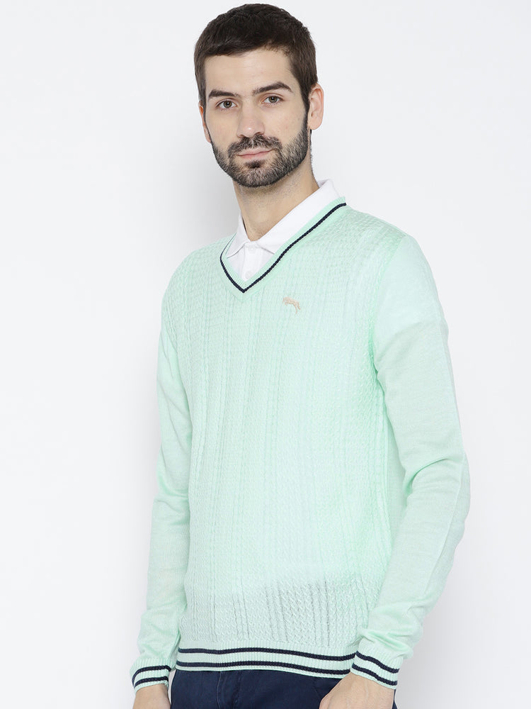 Men Teal Self Design Pullover - JUMP USA